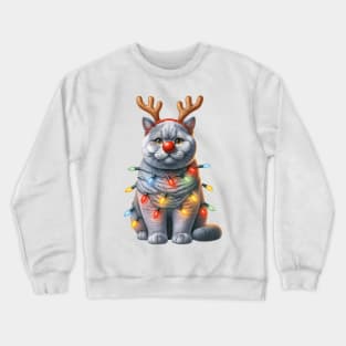 Christmas Red Nose British Shorthair Cat Crewneck Sweatshirt